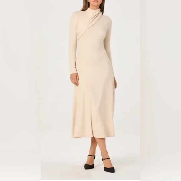 51. Astr the label $99 Long Sleeve Mock Neck Dress in cream - Picture 2 of 4